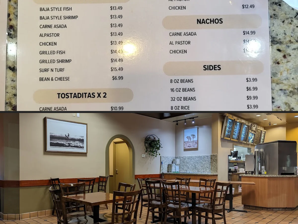 Casual Mexican restaurant interior with counter service