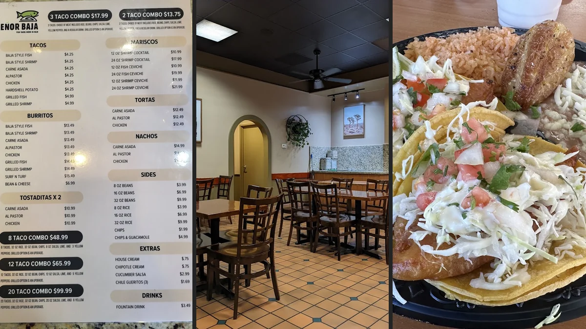 Baja-style dishes served on simple plates