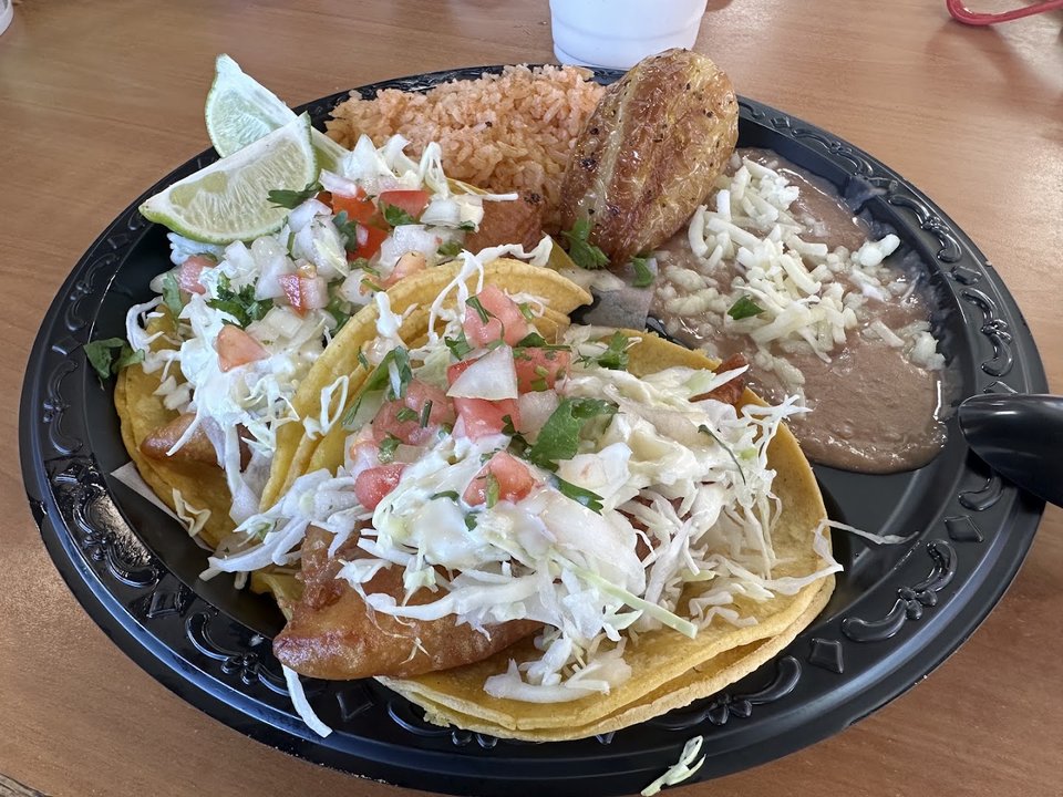 Baja-style dishes served on simple plates